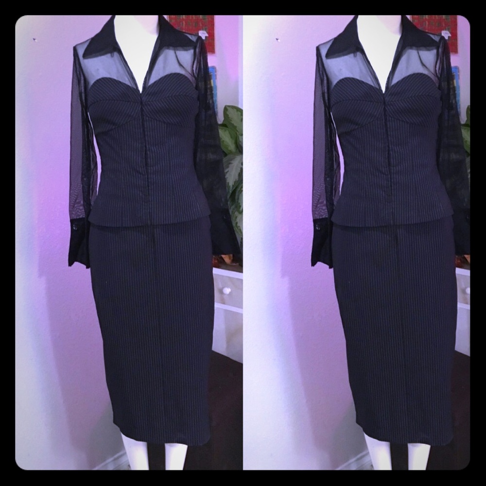 Sue Wong gorgeous pinstriped dress